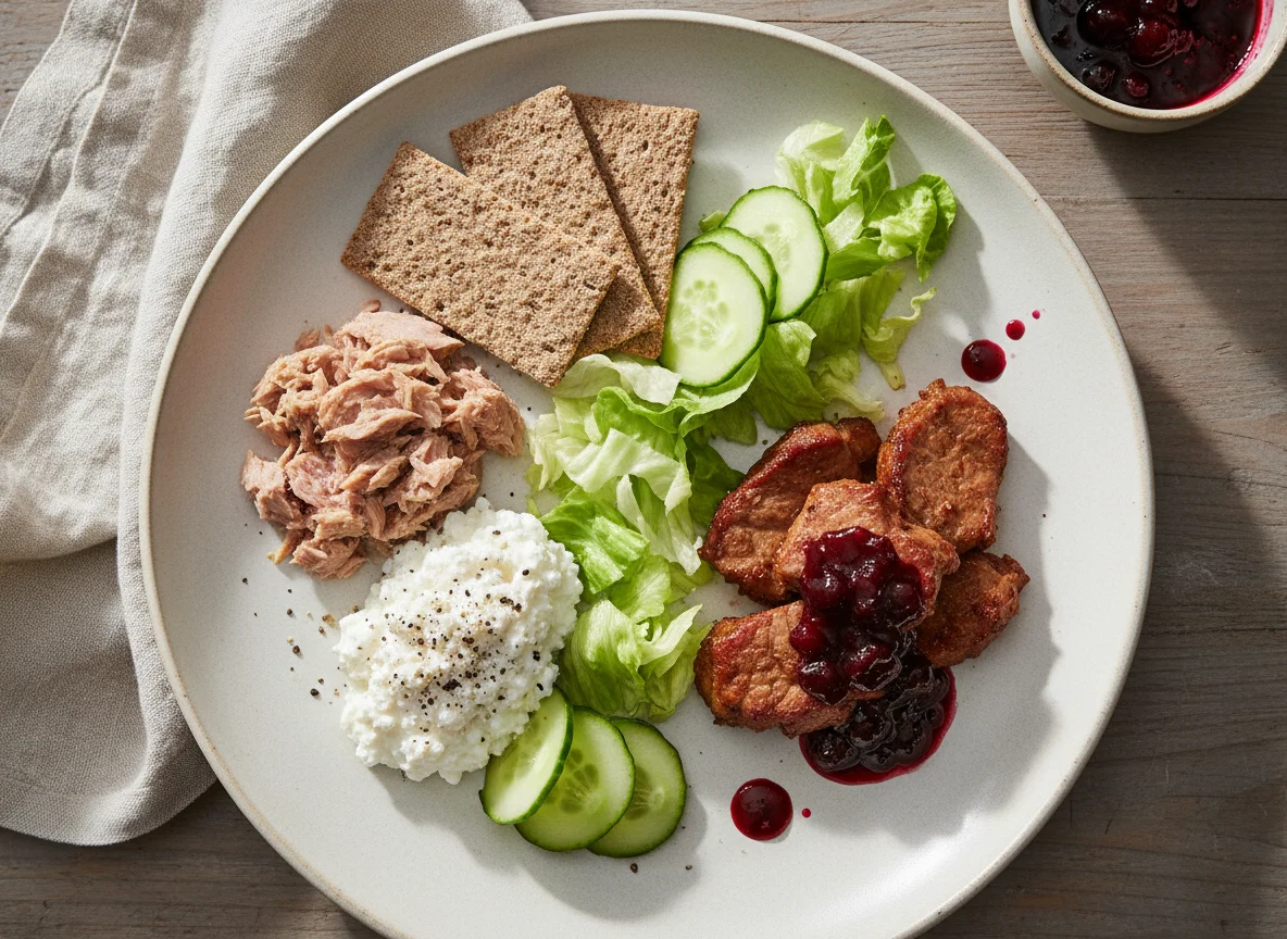 Обед с тунцом и мясом photo