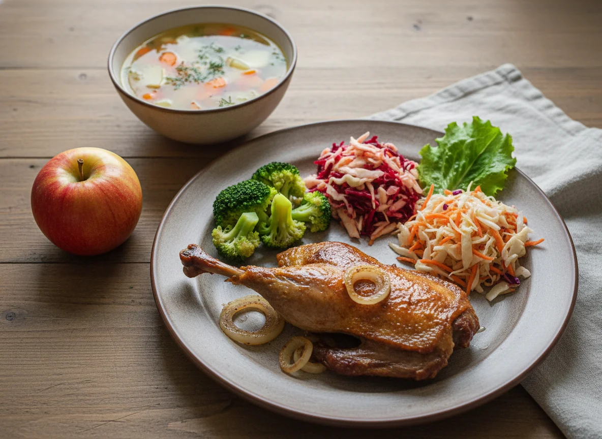 Обед с запеченной уткой и овощами photo