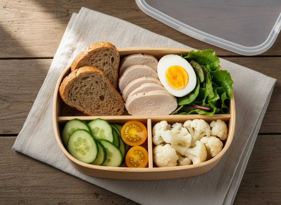 Обед в ланч-боксе с курицей и овощами photo