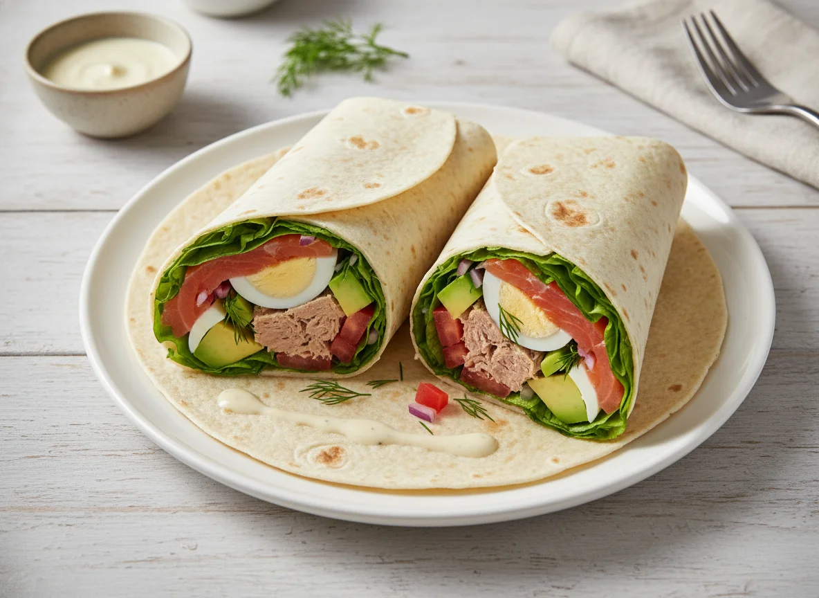 Обертывание с лососем, тунцом и овощами photo