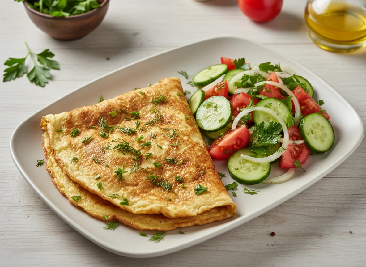 Омлет и овощной салат photo