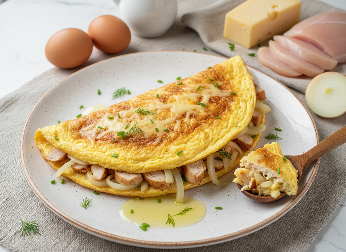 Омлет курицей и сыром photo