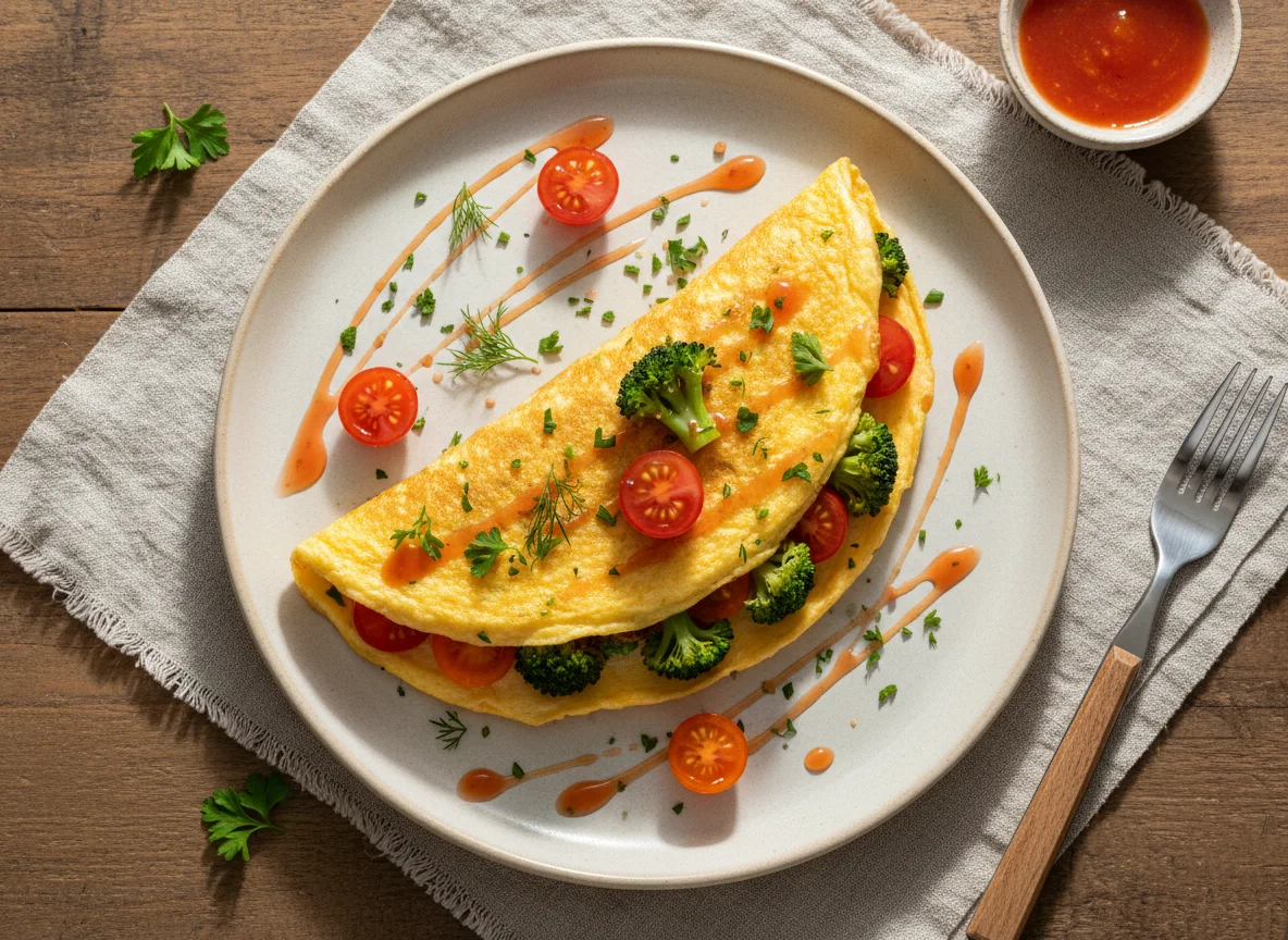 Омлет с брокколи и помидорами photo