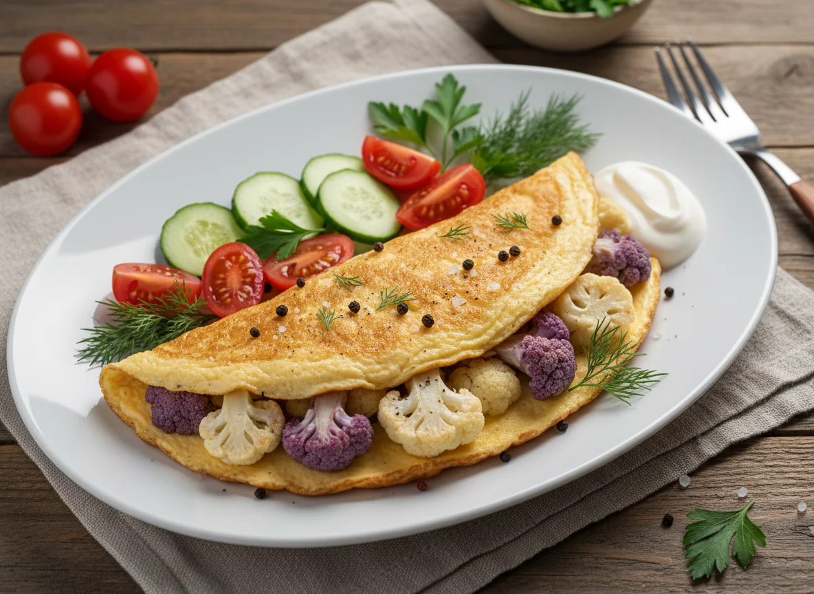 Омлет с цветной капустой и свежими овощами photo