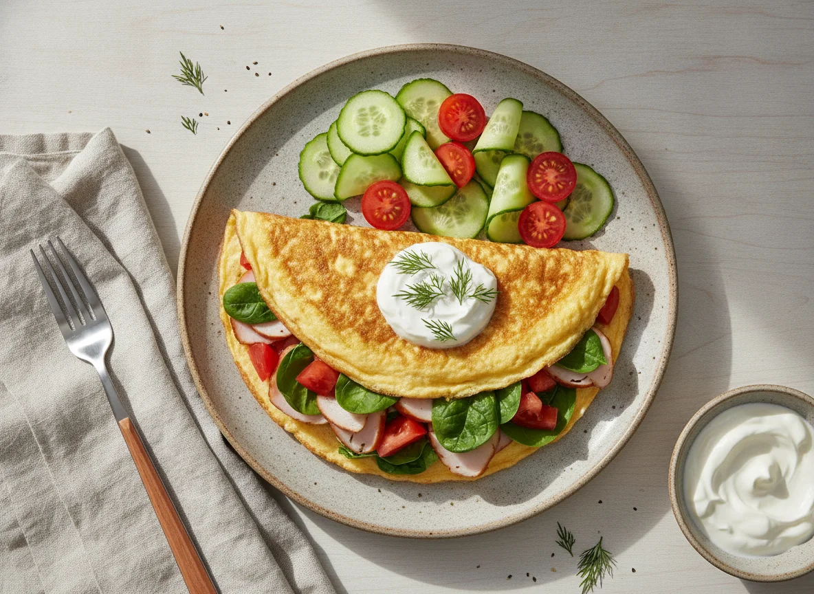 Омлет с индейкой и овощами photo