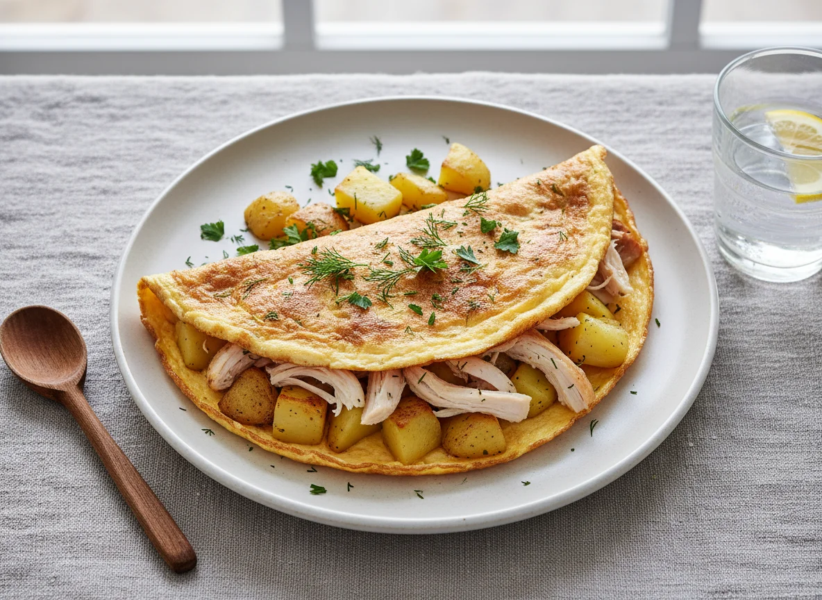 Омлет с курицей и картофелем photo