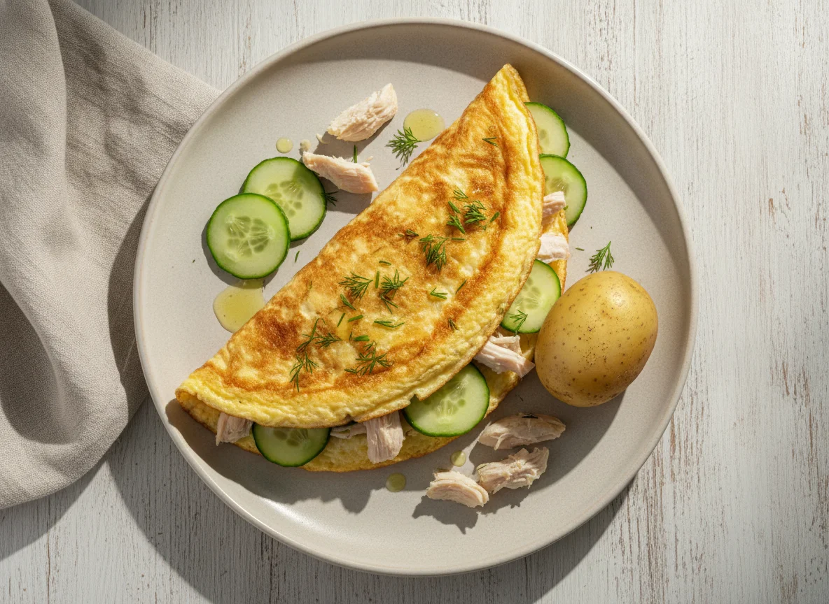 Омлет с курицей и огурцом photo