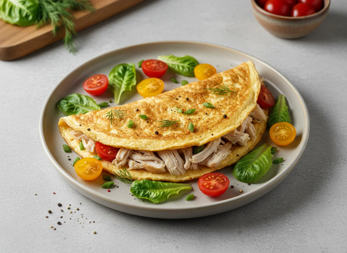 Омлет с курицей и овощами photo