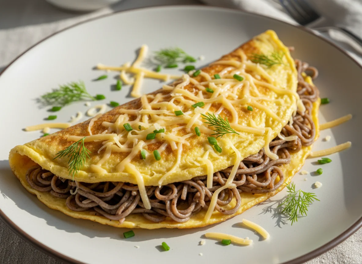 Омлет с лапшой и сыром photo