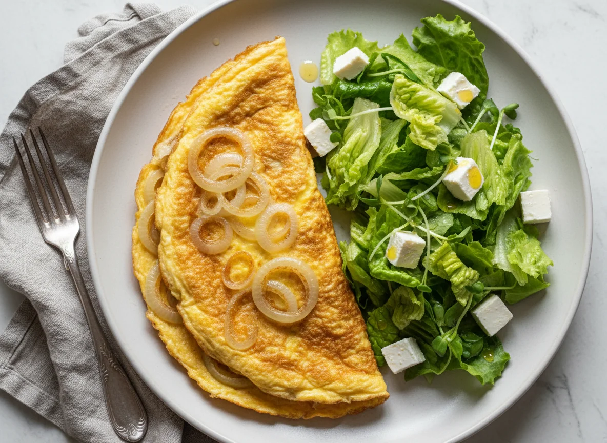 Омлет с луком и салат photo