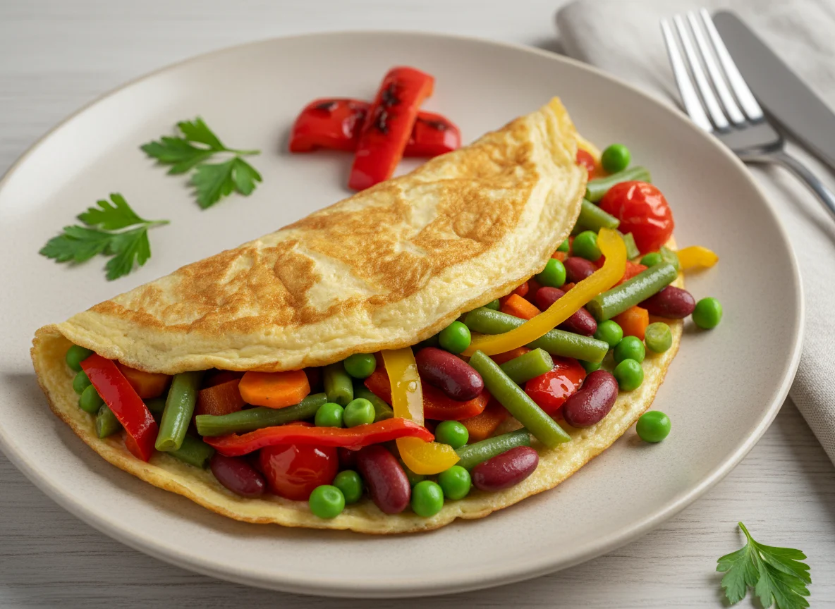 Омлет с овощами и фасолью photo