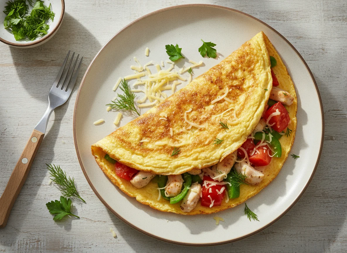 Омлет с овощами и курицей photo