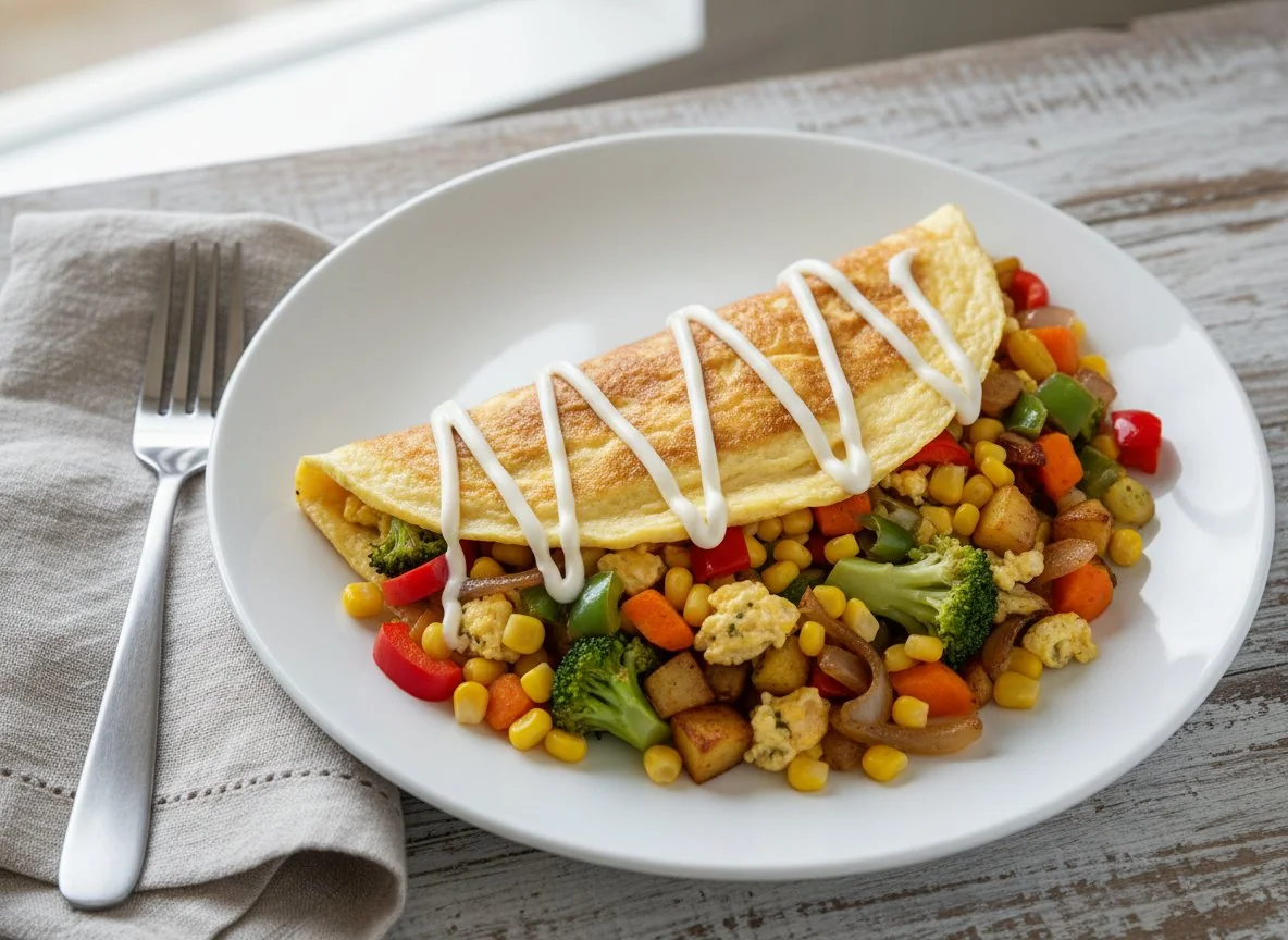 Омлет с овощами и майонезом photo