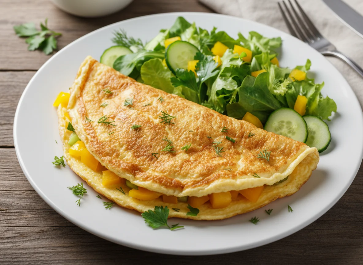 Омлет с овощами и салатом photo