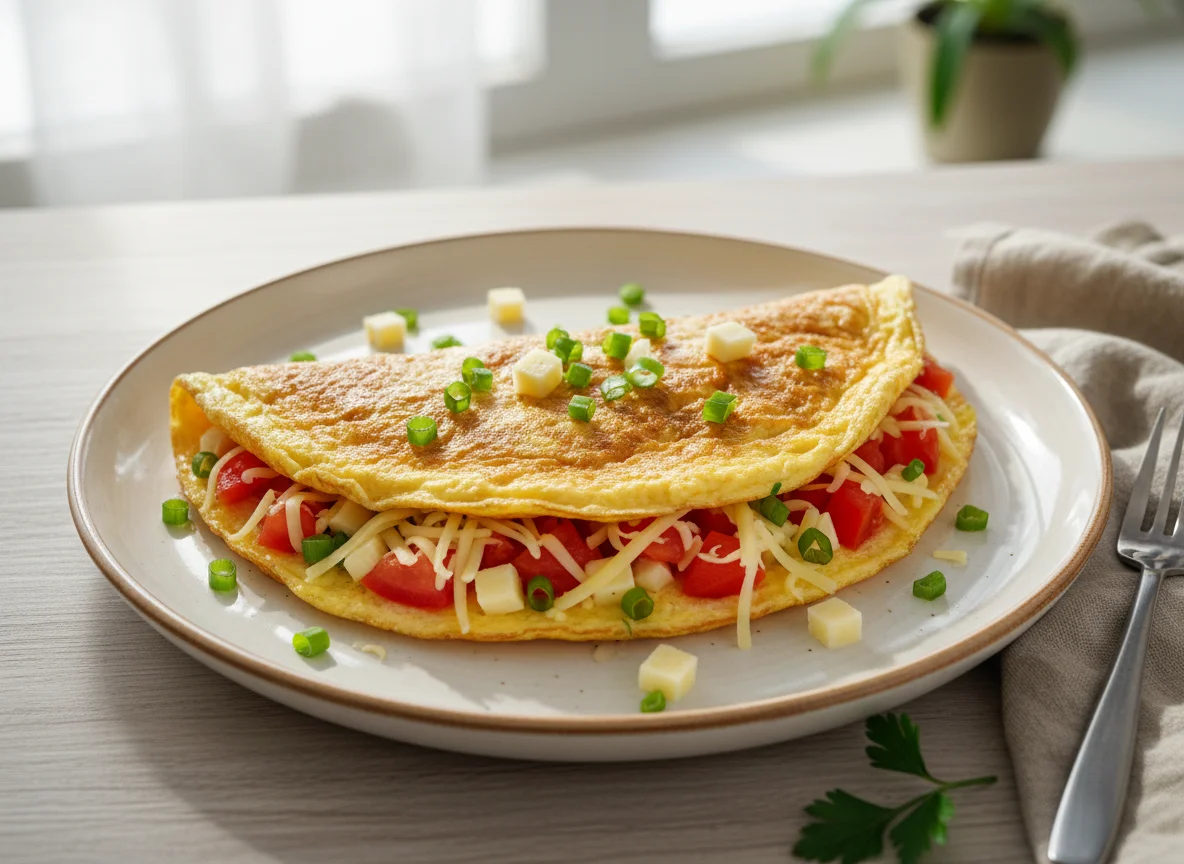 Омлет с овощами и сыром photo