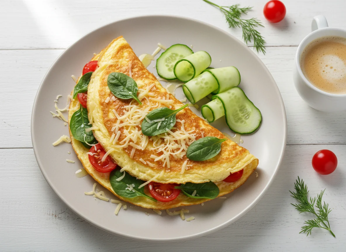 Омлет с овощами и сыром с огурцами photo