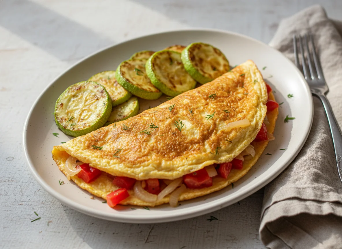 Омлет с овощами и жареными кабачками photo