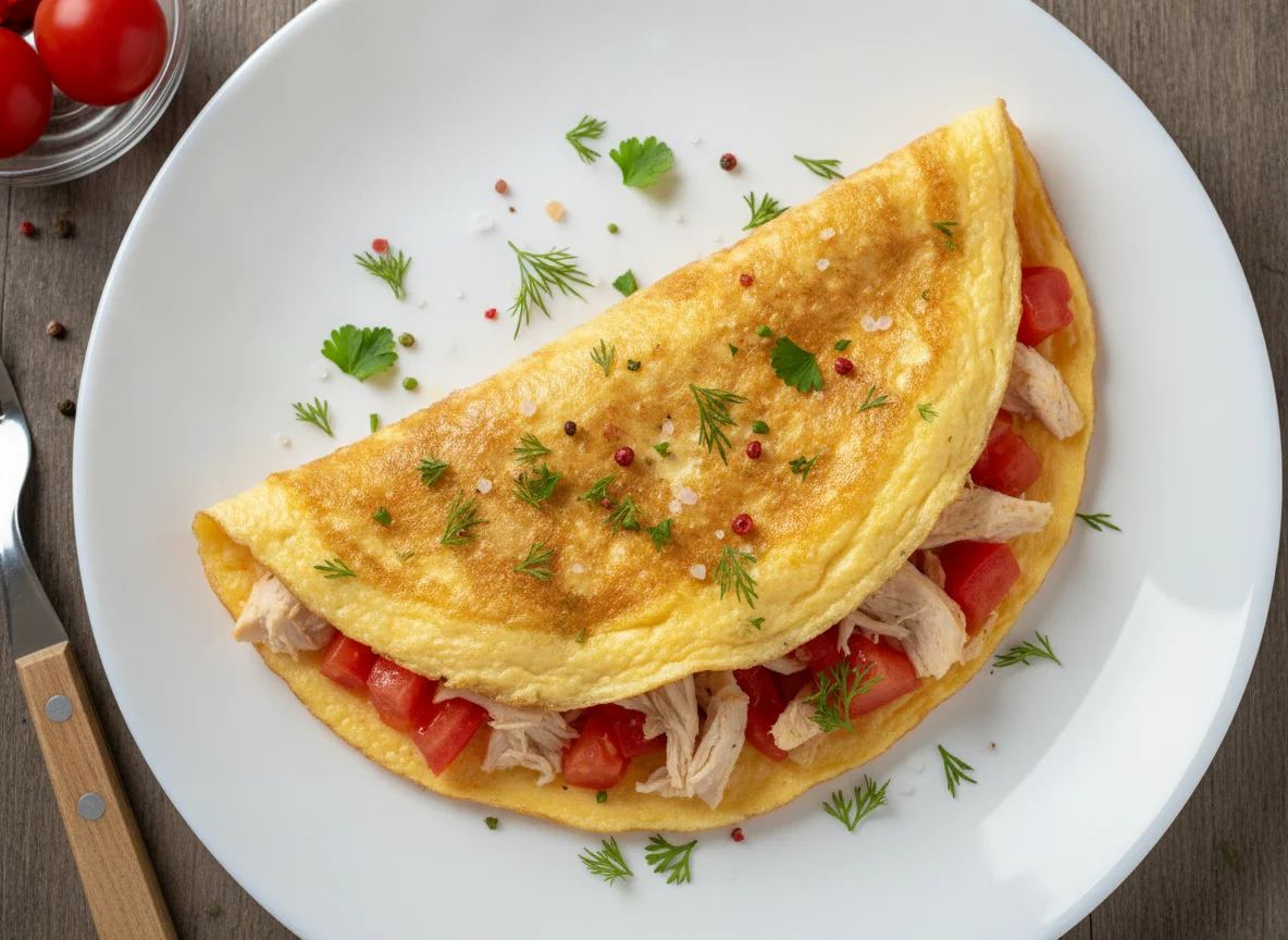Омлет с помидорами и курицей photo