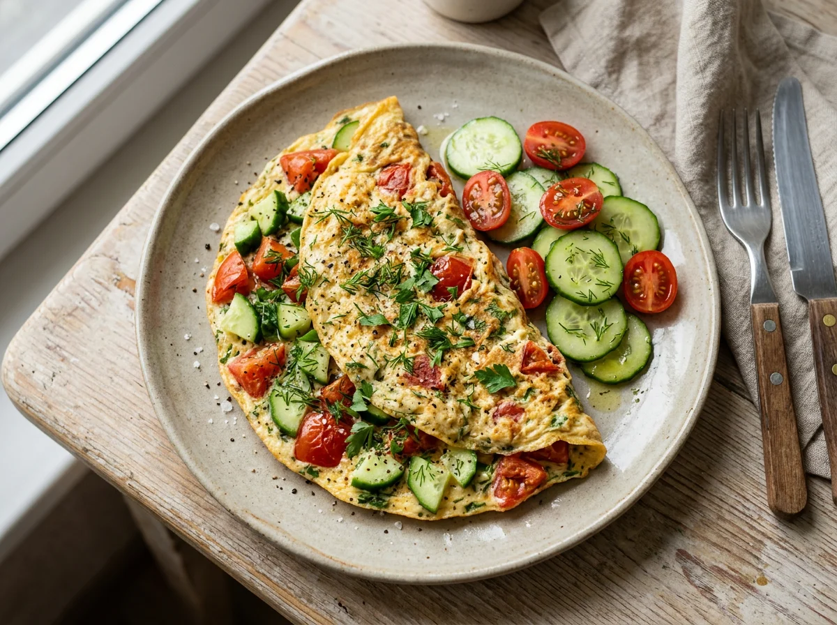 Омлет с помидорами и огурцами photo