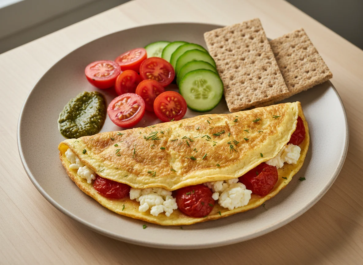 Омлет с помидорами и сыром с овощами photo