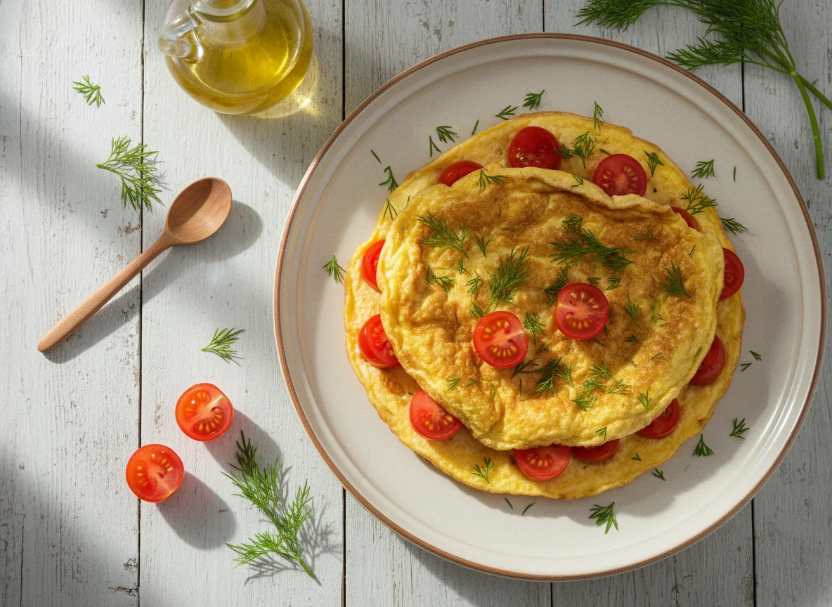 Омлет с помидорами и укропом photo