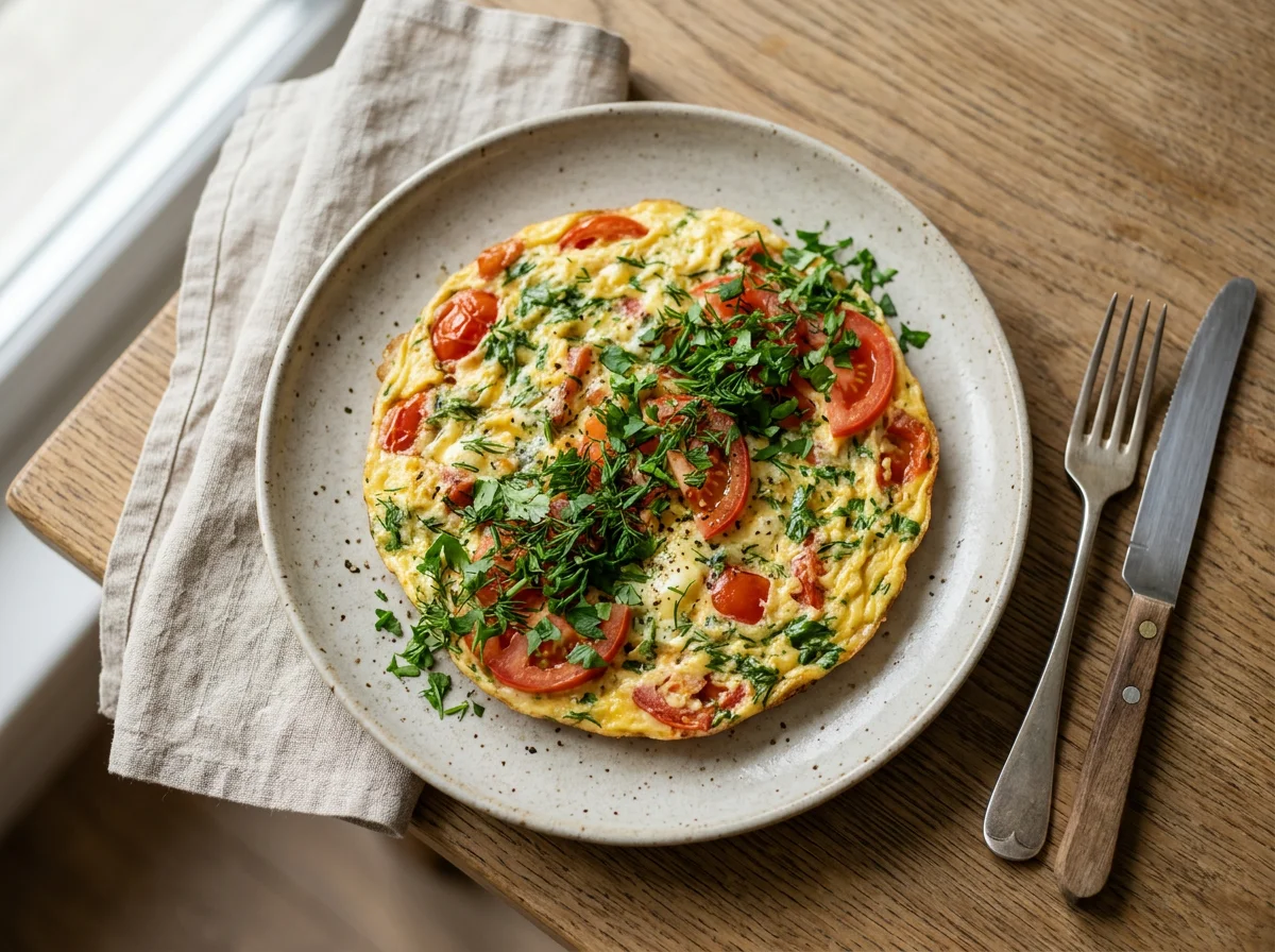 Омлет с помидором и зеленью photo