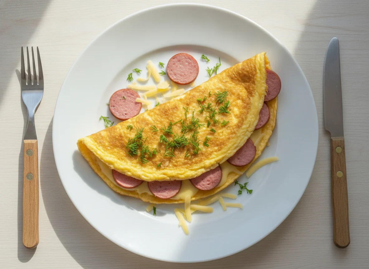Омлет с сыром и колбасой photo