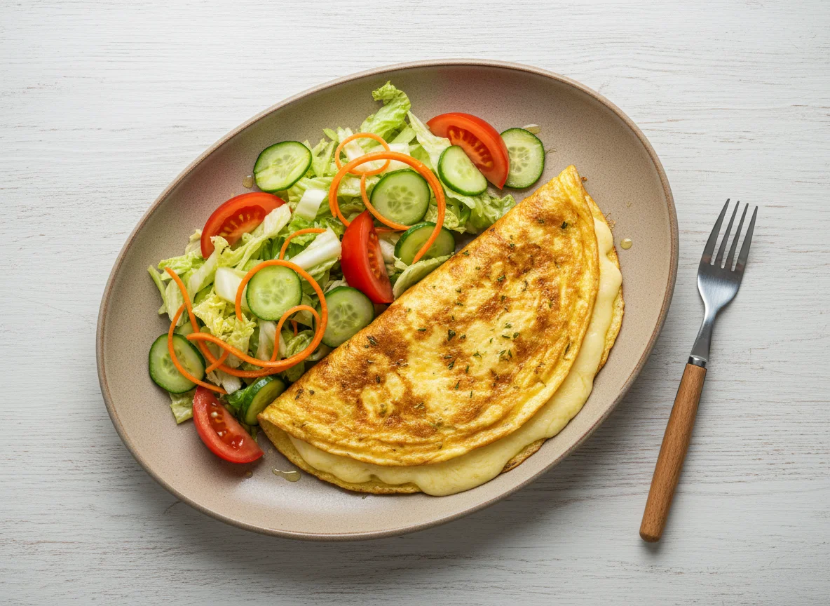 Омлет с сыром и овощным салатом photo