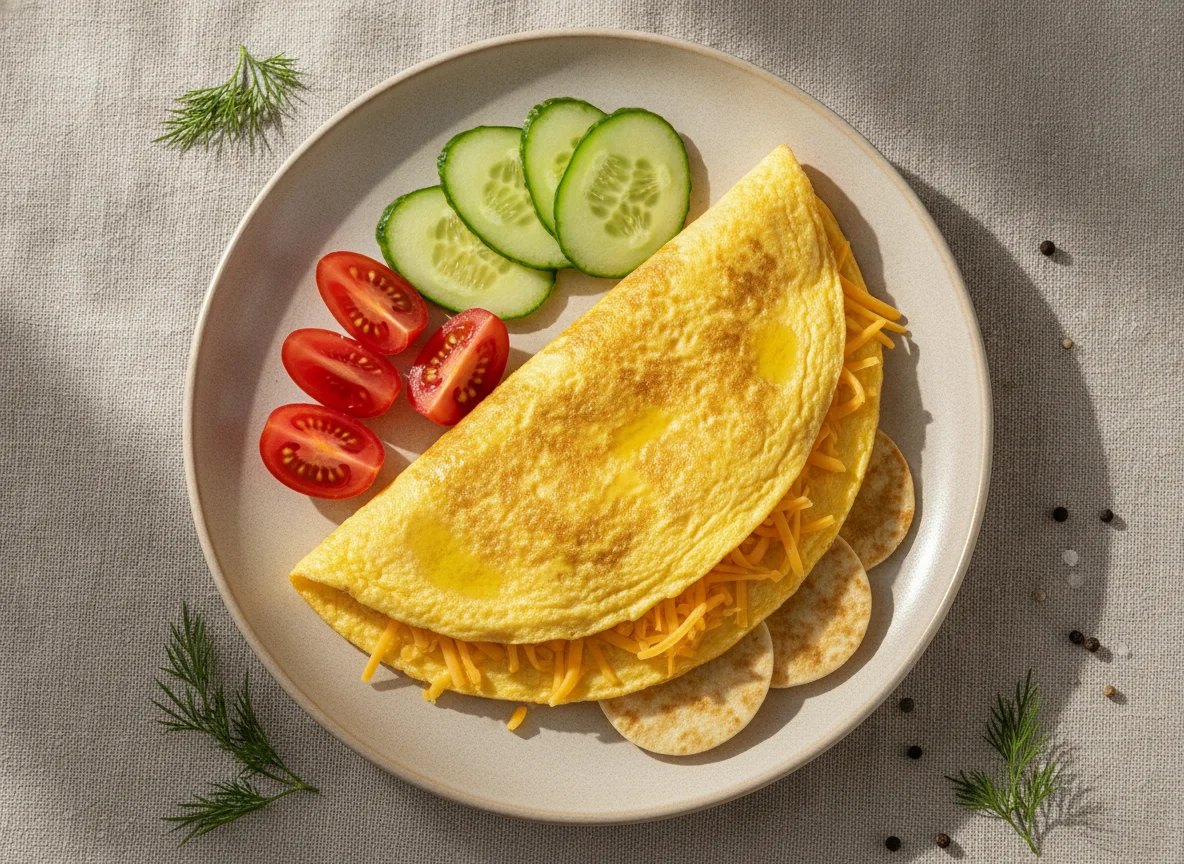 Омлет с сыром, помидорами и огурцами photo