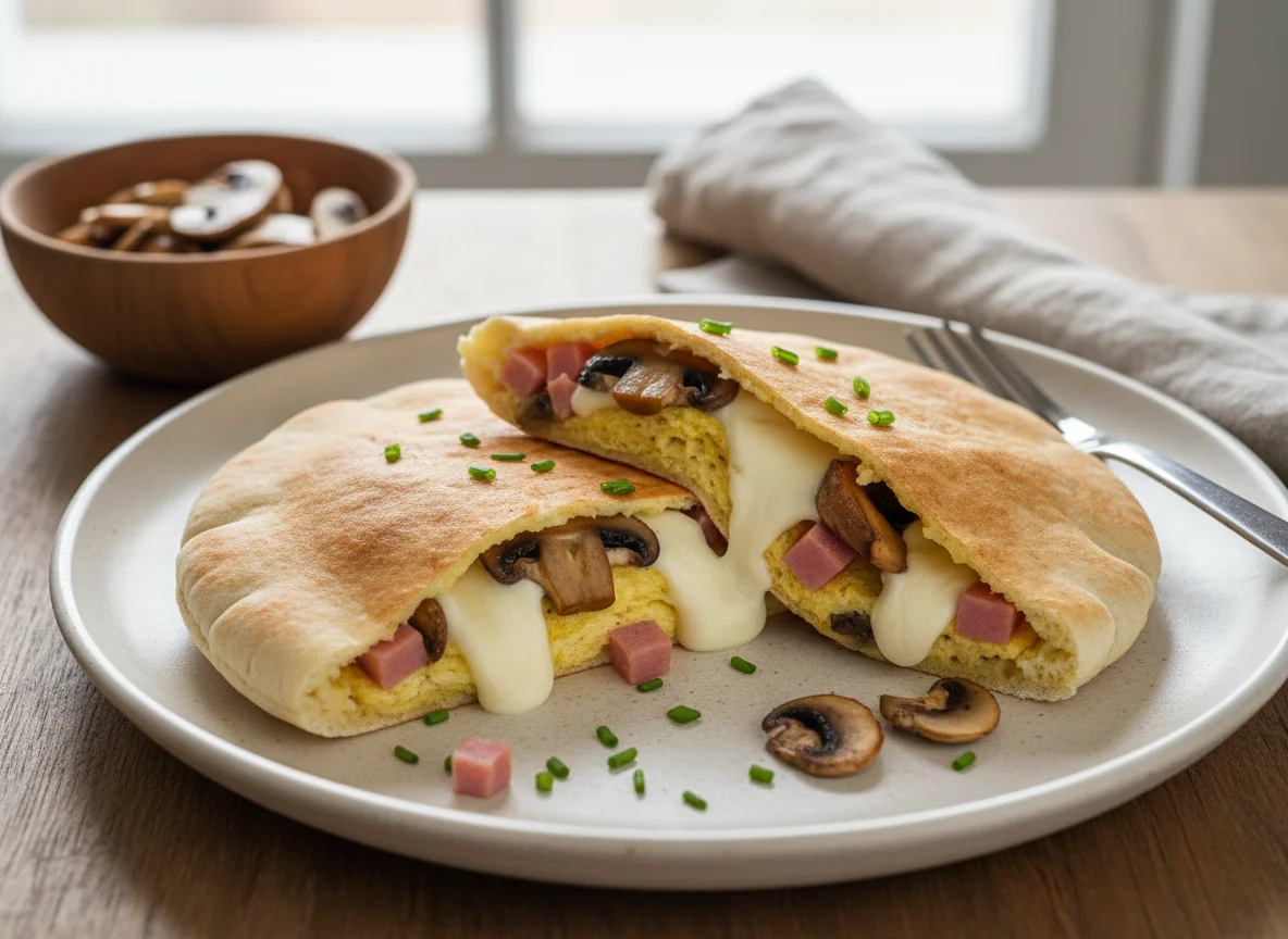 Омлет с ветчиной и грибами в пите photo