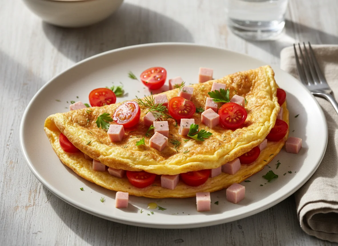 Омлет с ветчиной и помидорами черри photo