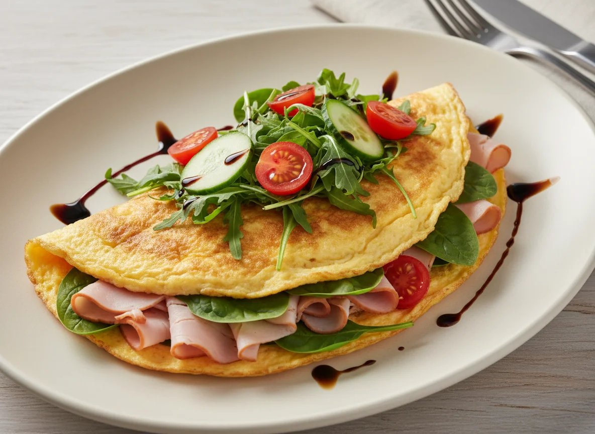 Омлет с ветчиной из индейки и овощами photo