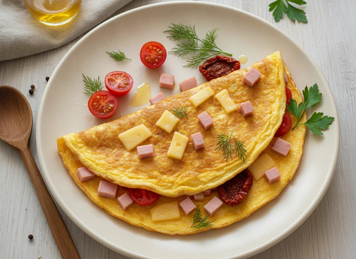Омлет с ветчиной, помидорами и сыром photo