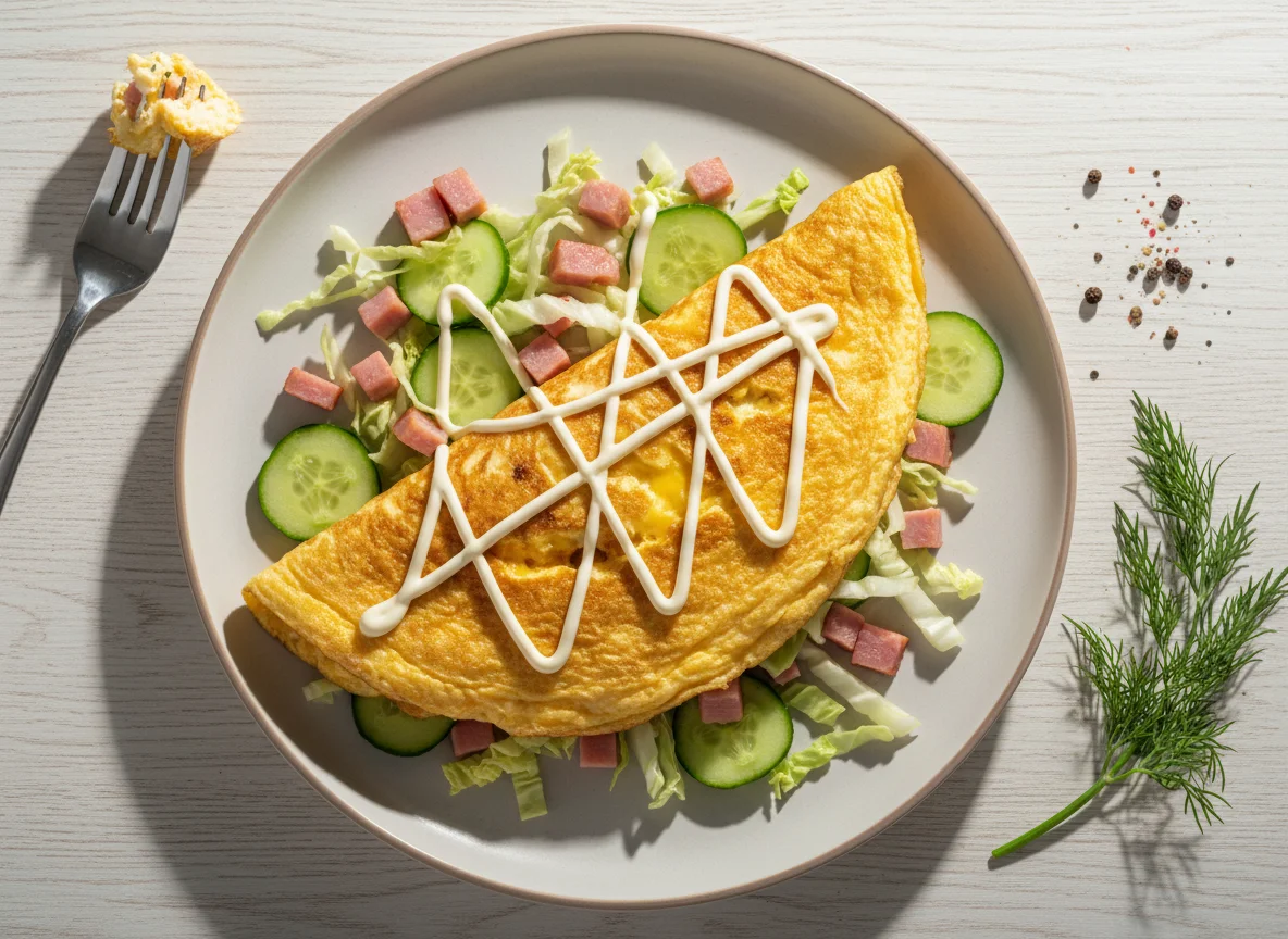 Омлет с ветчиной, сыром и овощами photo