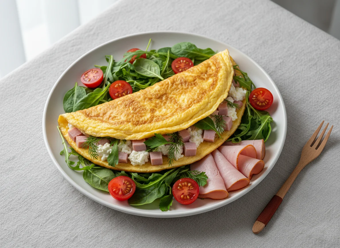 Омлет с ветчиной, сыром и зеленью photo