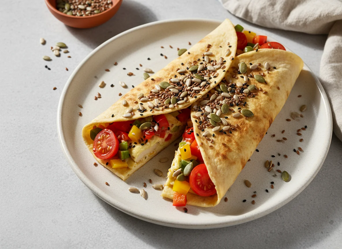 Омлет в лаваше с овощами и семенами photo