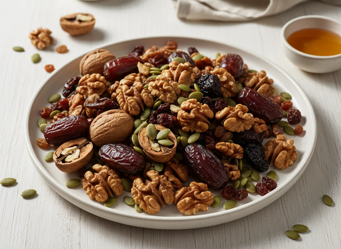 Орехи, финики и тыквенные семечки photo