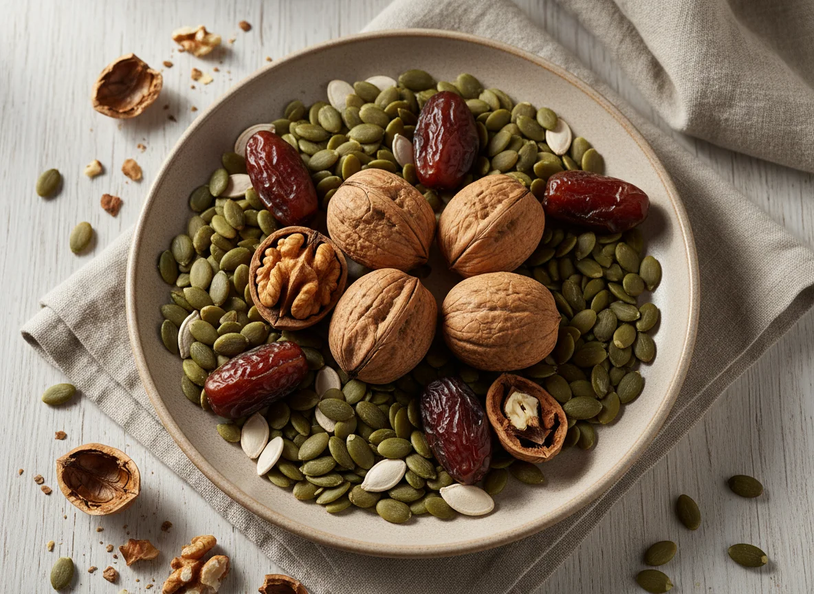 Орехи, семечки и финики photo