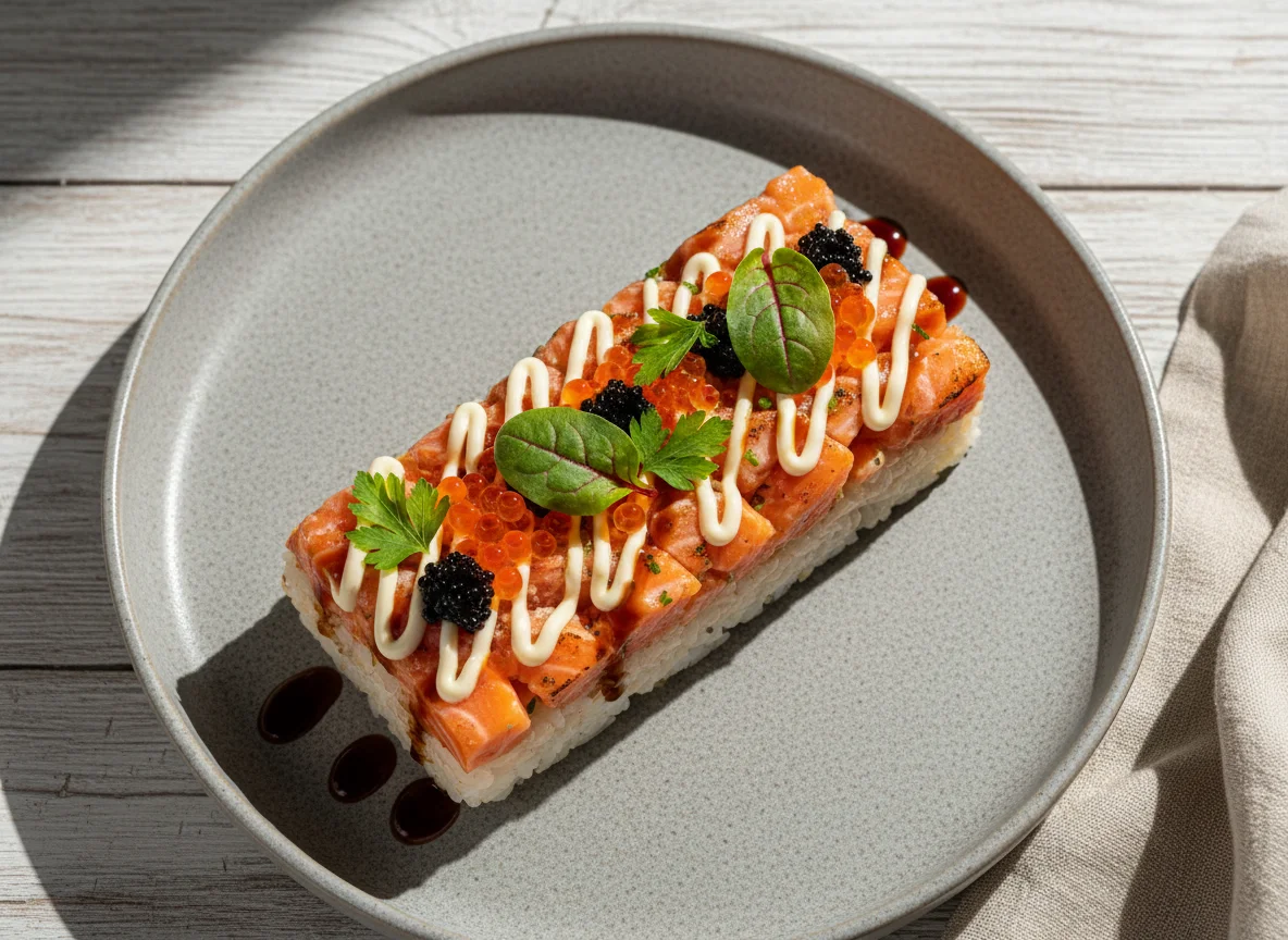 Осидзуси тар-тар из опаленного лосося photo