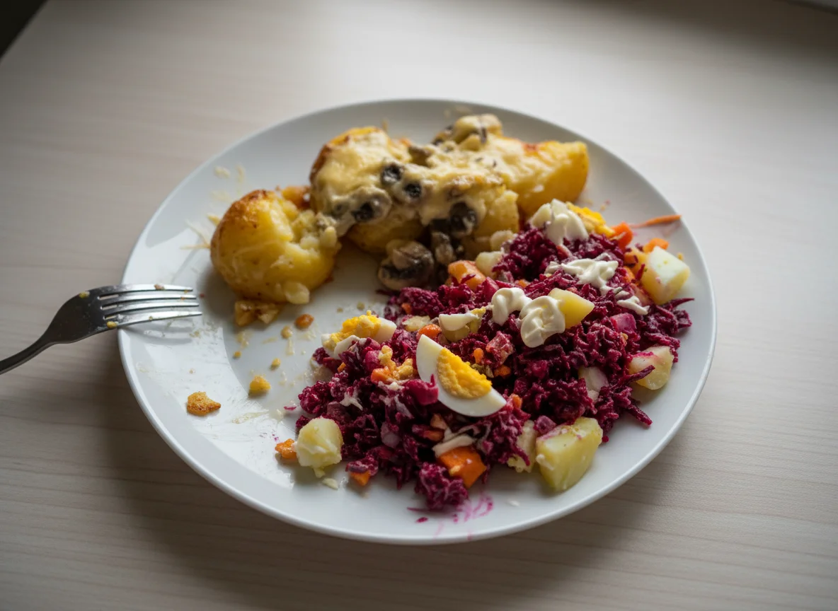 Остатки запеканки и салата photo