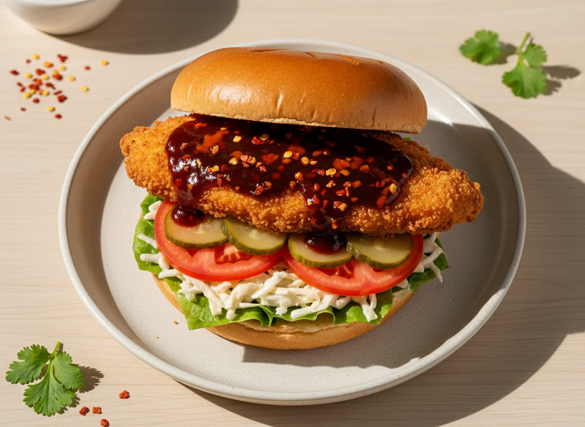 Острый бургер с куриным стейком photo