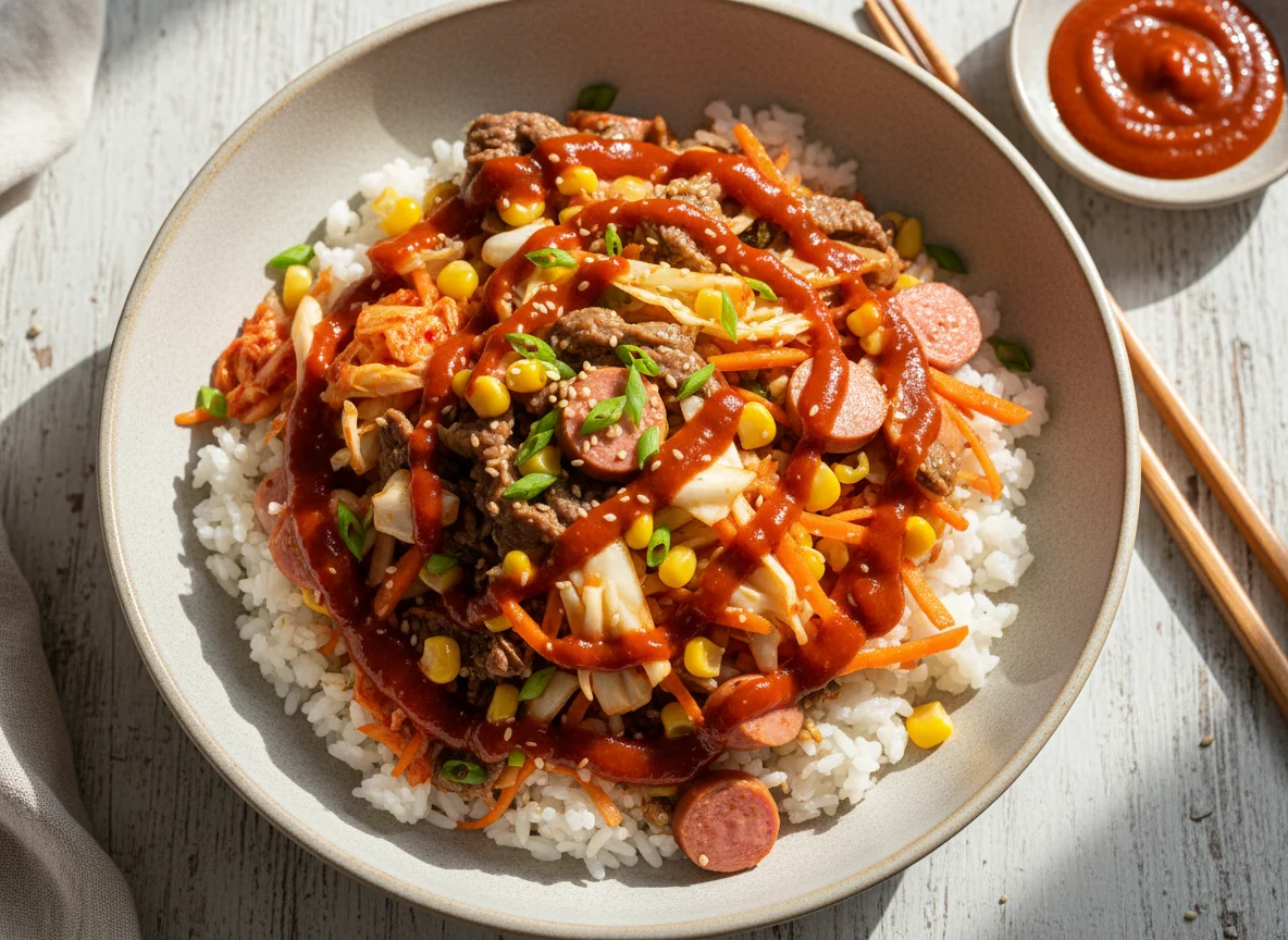 Острый рис с мясом и овощами photo