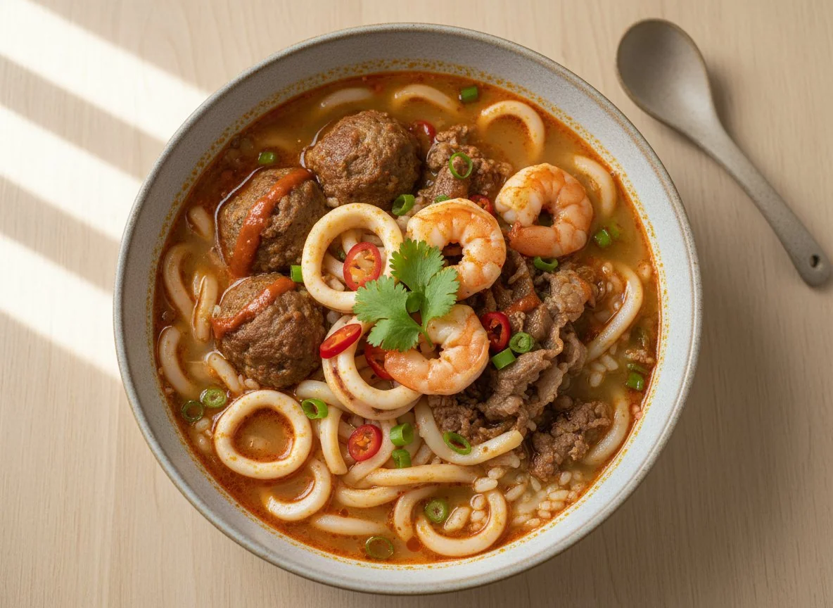 Острый суп с лапшой и рисом photo