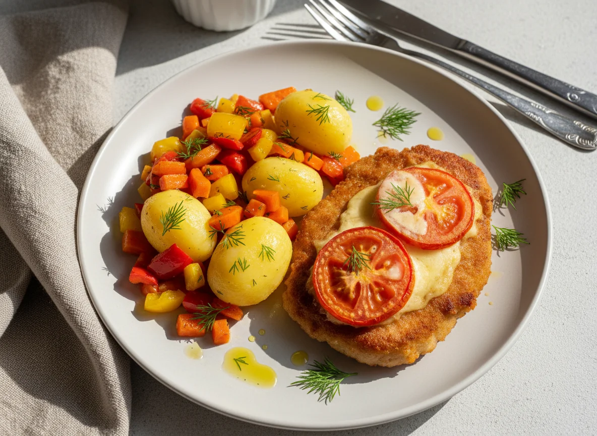 Отбивная с картофелем и овощами photo