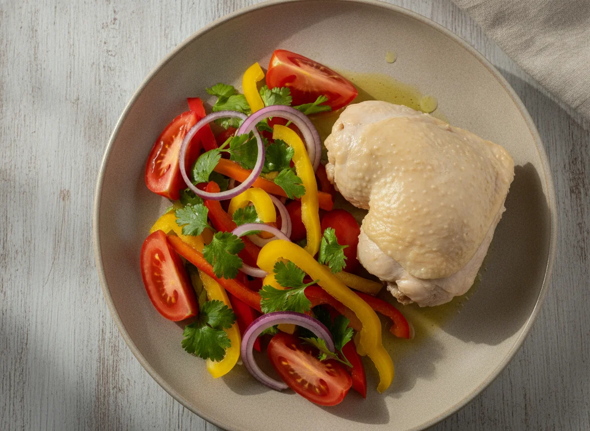 Отварная курица с овощным салатом photo