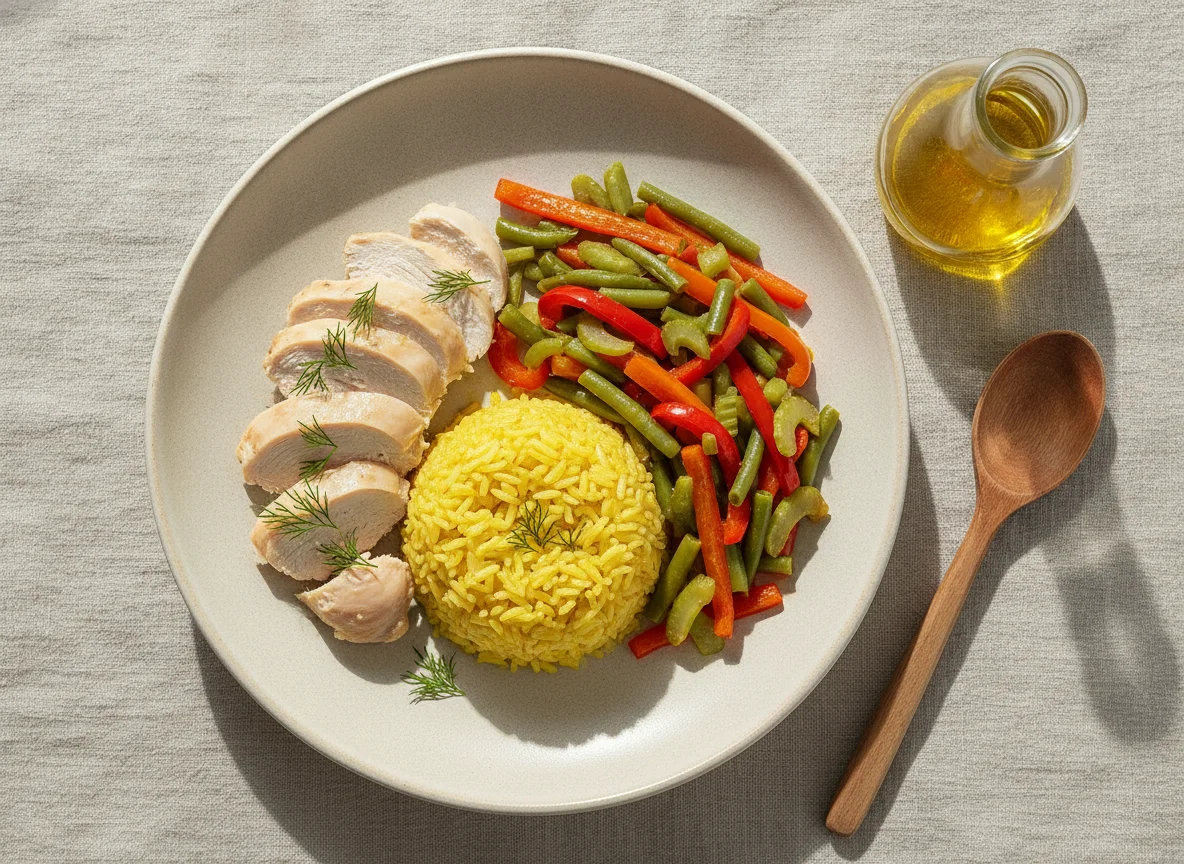 Отварная курица с рисом и овощами photo