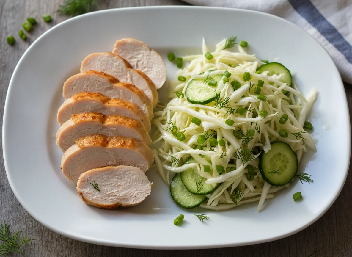 Отварная куриная грудка с капустным салатом photo