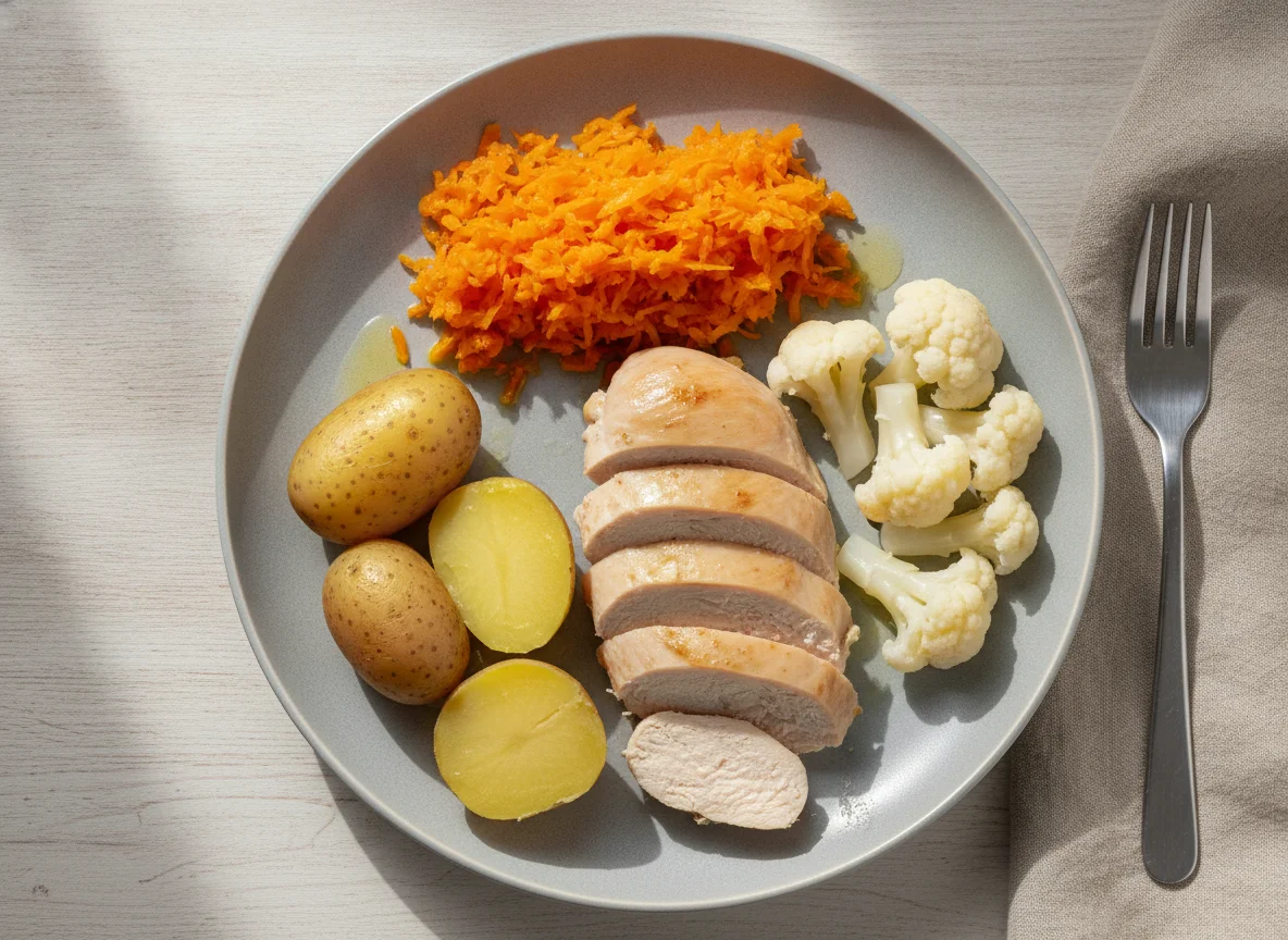 Отварная куриная грудка с овощным гарниром photo