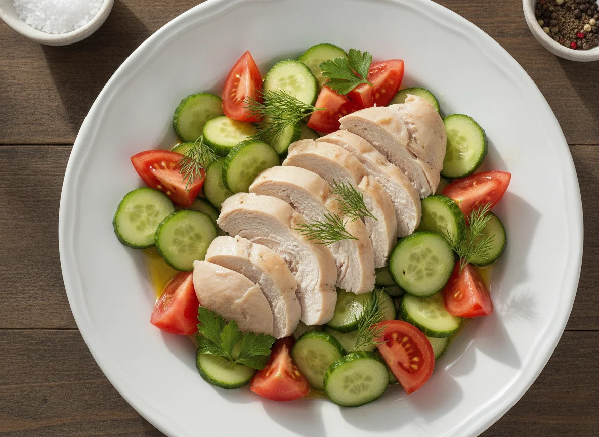 Отварная куриная грудка с овощным салатом photo