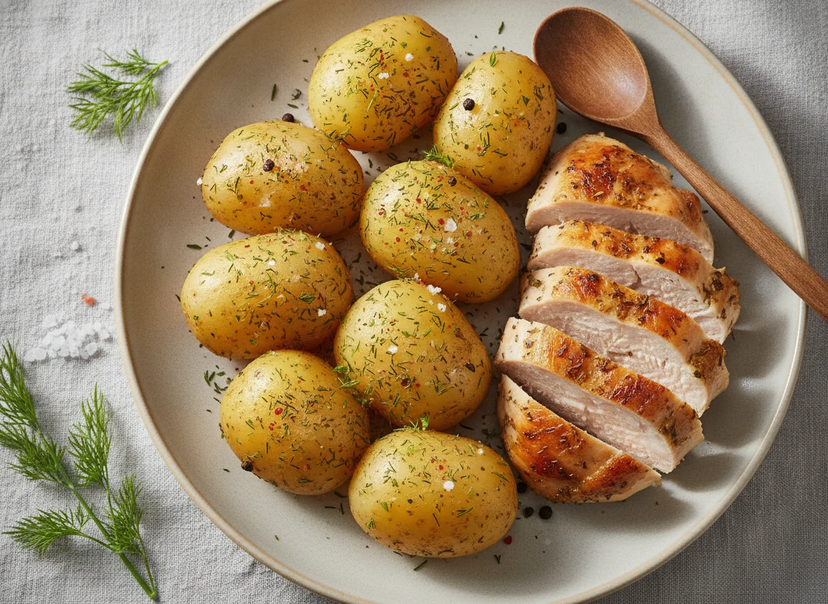 Отварной картофель с куриной грудкой photo